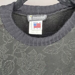 Vtg Fresh Ideas California Rose Sparkle Shimmer Glitter Tunic 1X Black USA